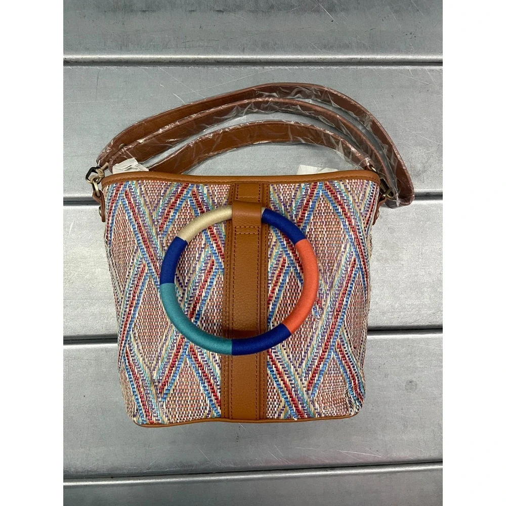 Hobo Luna Small Tote Bag Sunset Raffia‎ Hand Bag Shoulder Leather Trim